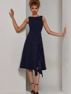 Jolie Moi Occasion Dresses|Sleeveless Dresses-Haylen Frill Detail Midi Dress, Navy