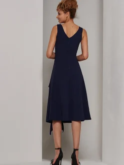 Jolie Moi Occasion Dresses|Sleeveless Dresses-Haylen Frill Detail Midi Dress, Navy