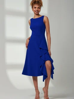 Jolie Moi Occasion Dresses|Weekend Casuals-Haylen Frill Detail Midi Dress, Royal Blue