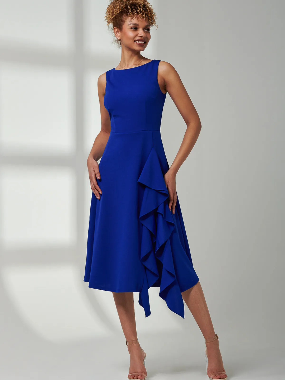 Jolie Moi Occasion Dresses|Weekend Casuals-Haylen Frill Detail Midi Dress, Royal Blue