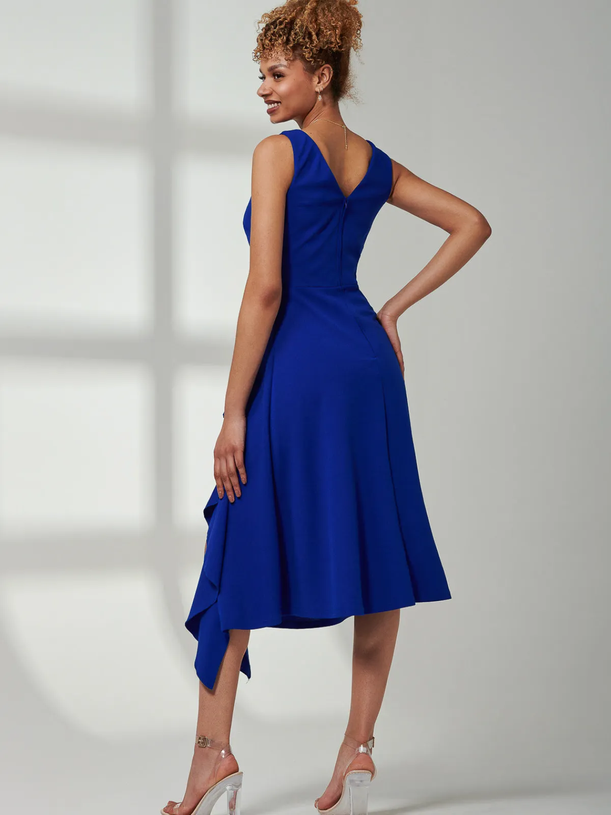 Jolie Moi Occasion Dresses|Weekend Casuals-Haylen Frill Detail Midi Dress, Royal Blue