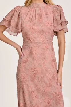 Jolie Moi Occasion Dresses|Maxi Dresses-High Neck Angel Sleeve Chiffon Maxi Dress, Pink Abstract