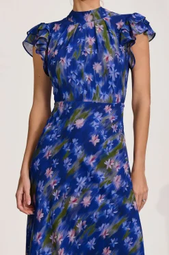 Jolie Moi Occasion Dresses|Maxi Dresses-High Neck Ruffle Sleeve Chiffon Maxi Dress, Royal Floral