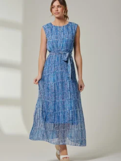 Jolie Moi Occasion Dresses|Sleeveless Dresses-Holly Pleated Chiffon Maxi Dress, Blue Abstract