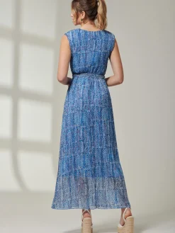 Jolie Moi Occasion Dresses|Sleeveless Dresses-Holly Pleated Chiffon Maxi Dress, Blue Abstract