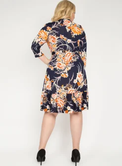Jolie Moi Occasion Dresses|Floral Dresses-J by Print Flounce Hem Midi Dress, Orange Multi