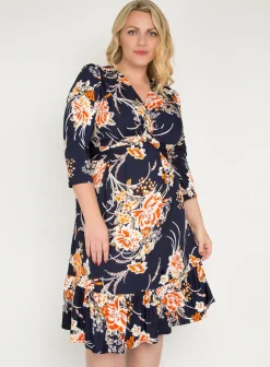Jolie Moi Occasion Dresses|Floral Dresses-J by Print Flounce Hem Midi Dress, Orange Multi