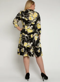 Jolie Moi Floral Dresses|Jersey Dresses-J by Print Flounce Hem Midi Dress, Yellow Floral