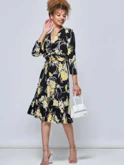 Jolie Moi Floral Dresses|Jersey Dresses-J by Print Flounce Hem Midi Dress, Yellow Floral