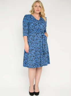 Jolie Moi Office Wear|Midi Dresses-J by Revers Collar Midi Dress, Blue Leopard