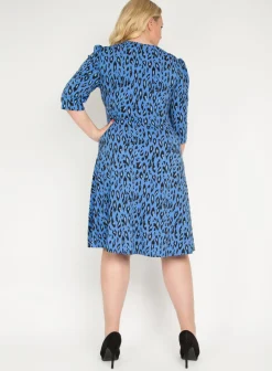 Jolie Moi Office Wear|Midi Dresses-J by Revers Collar Midi Dress, Blue Leopard