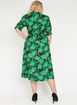 Jolie Moi Occasion Dresses|Office Wear-J by Tie Neck Woven Midi Dress, Green Multi