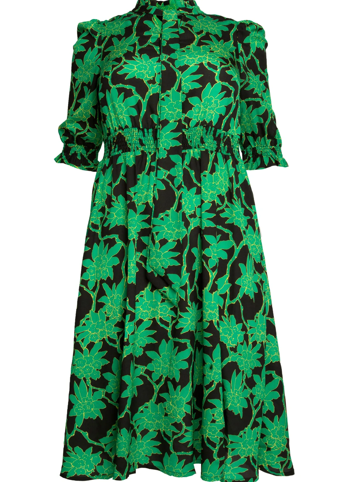 Jolie Moi Occasion Dresses|Office Wear-J by Tie Neck Woven Midi Dress, Green Multi