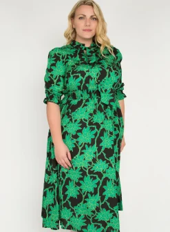 Jolie Moi Occasion Dresses|Office Wear-J by Tie Neck Woven Midi Dress, Green Multi