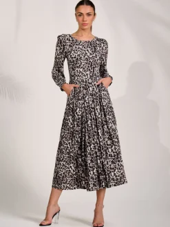 Jolie Moi Occasion Dresses|Long Sleeved Dresses-Jersey Belted Long Sleeve Maxi Dress, Leopard