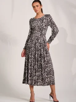 Jolie Moi Occasion Dresses|Long Sleeved Dresses-Jersey Belted Long Sleeve Maxi Dress, Leopard