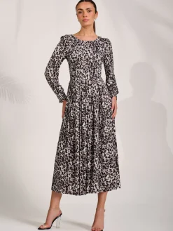 Jolie Moi Occasion Dresses|Long Sleeved Dresses-Jersey Belted Long Sleeve Maxi Dress, Leopard