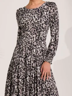 Jolie Moi Occasion Dresses|Long Sleeved Dresses-Jersey Belted Long Sleeve Maxi Dress, Leopard