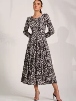 Jolie Moi Occasion Dresses|Long Sleeved Dresses-Jersey Belted Long Sleeve Maxi Dress, Leopard