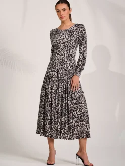 Jolie Moi Occasion Dresses|Long Sleeved Dresses-Jersey Belted Long Sleeve Maxi Dress, Leopard