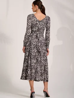 Jolie Moi Occasion Dresses|Long Sleeved Dresses-Jersey Belted Long Sleeve Maxi Dress, Leopard
