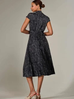 Jolie Moi Occasion Dresses|Weekend Casuals-Jersey Capped Sleeve Pleated Midi Dress, Black Polka