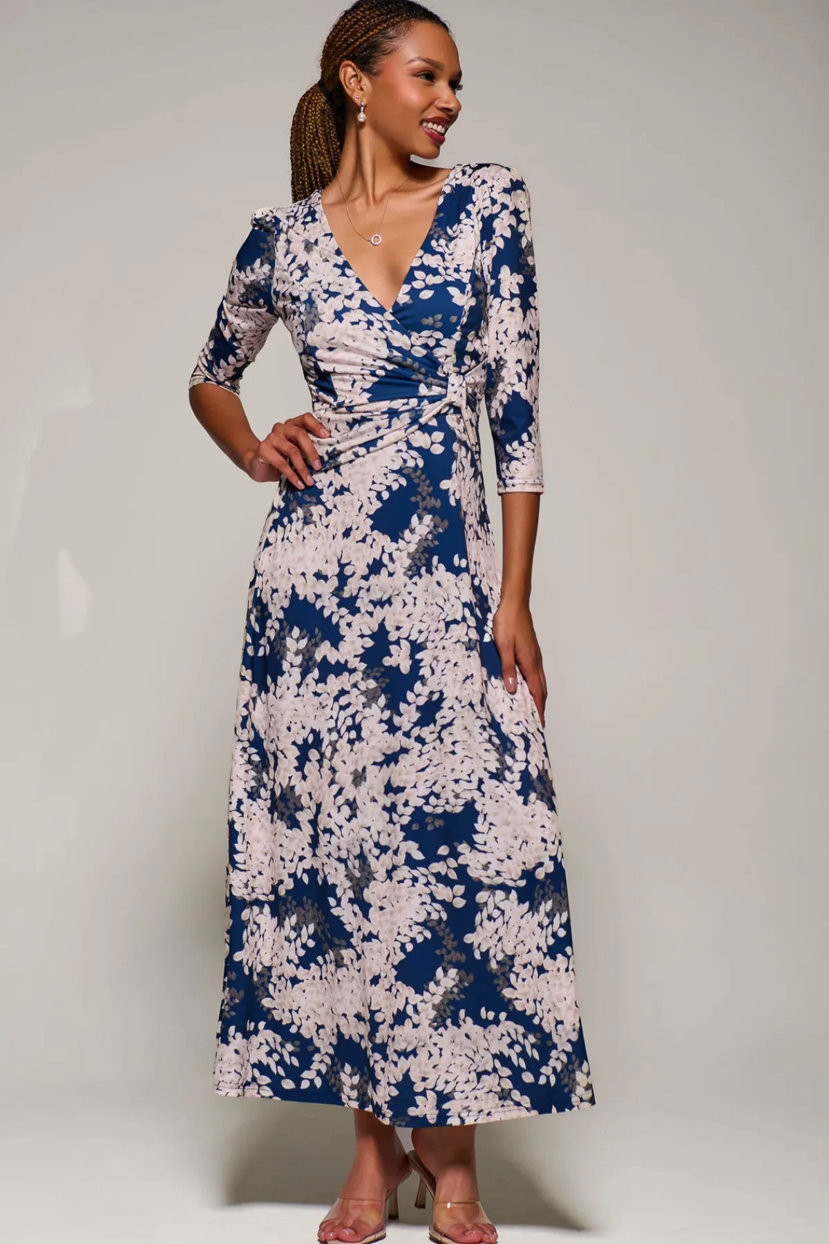 Jolie Moi Occasion Dresses|Floral Dresses-Jersey Fit & Flare Maxi Dress, Navy Abstract
