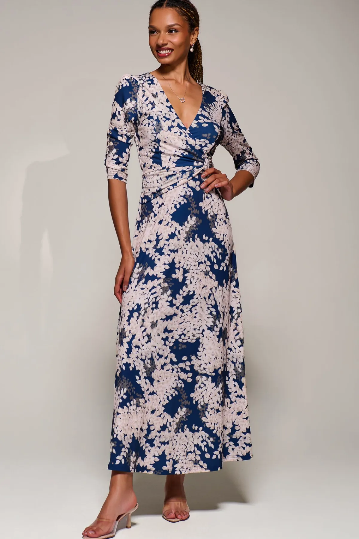 Jolie Moi Occasion Dresses|Floral Dresses-Jersey Fit & Flare Maxi Dress, Navy Abstract