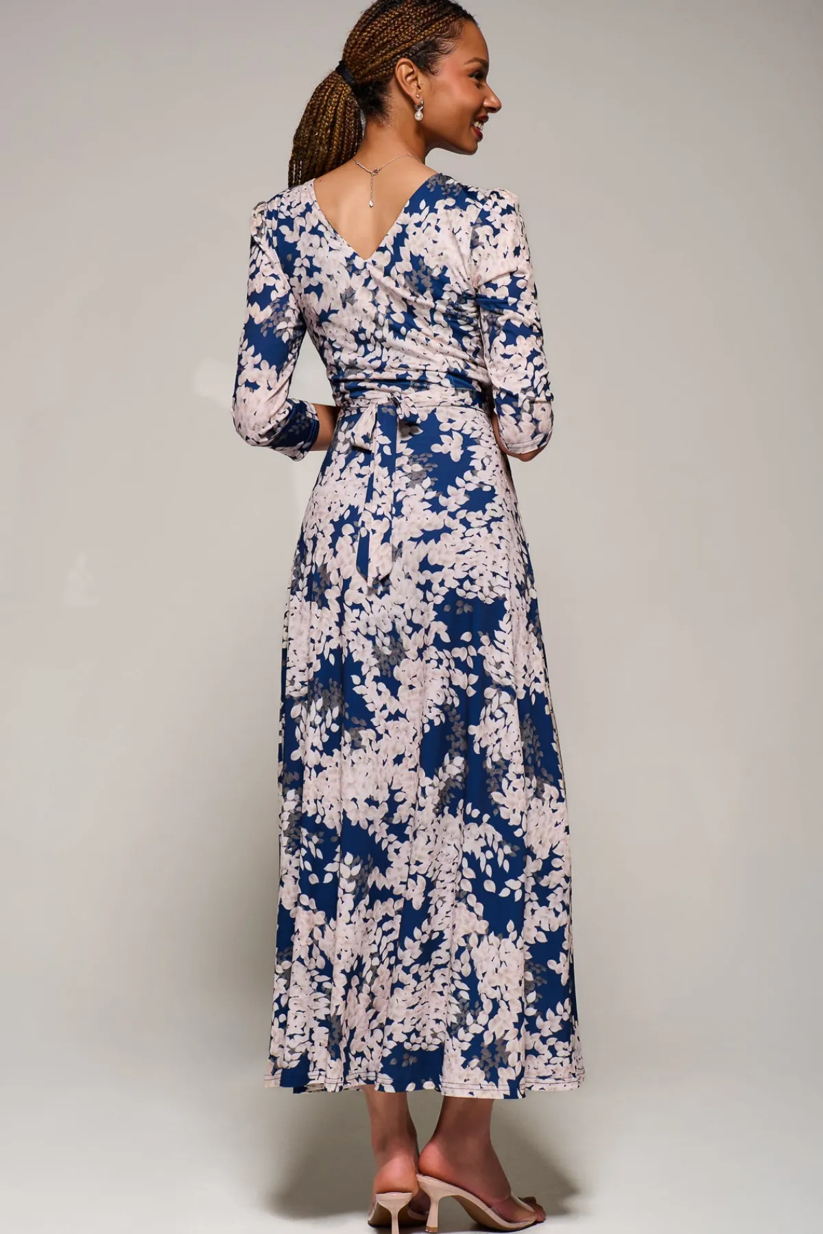 Jolie Moi Occasion Dresses|Floral Dresses-Jersey Fit & Flare Maxi Dress, Navy Abstract