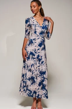 Jolie Moi Occasion Dresses|Floral Dresses-Jersey Fit & Flare Maxi Dress, Navy Abstract