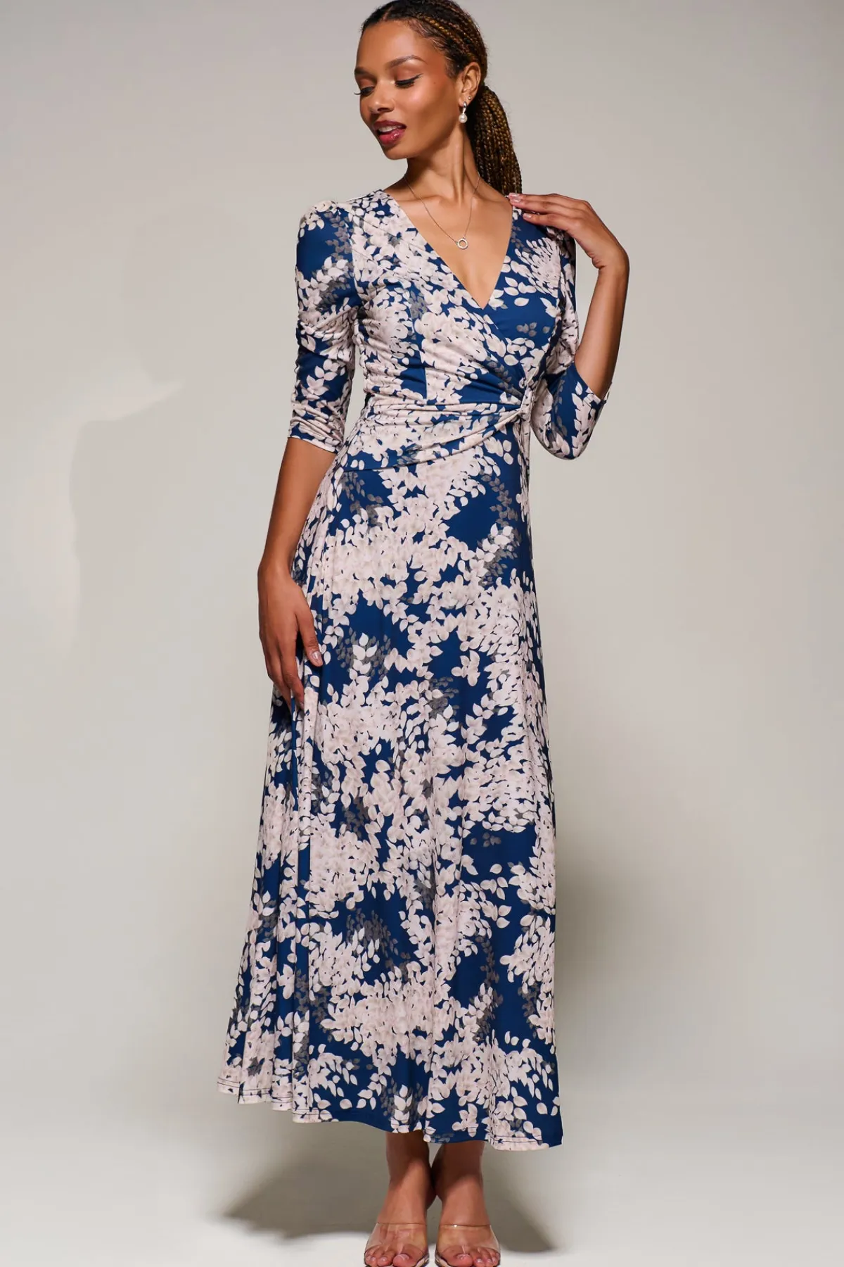 Jolie Moi Occasion Dresses|Floral Dresses-Jersey Fit & Flare Maxi Dress, Navy Abstract