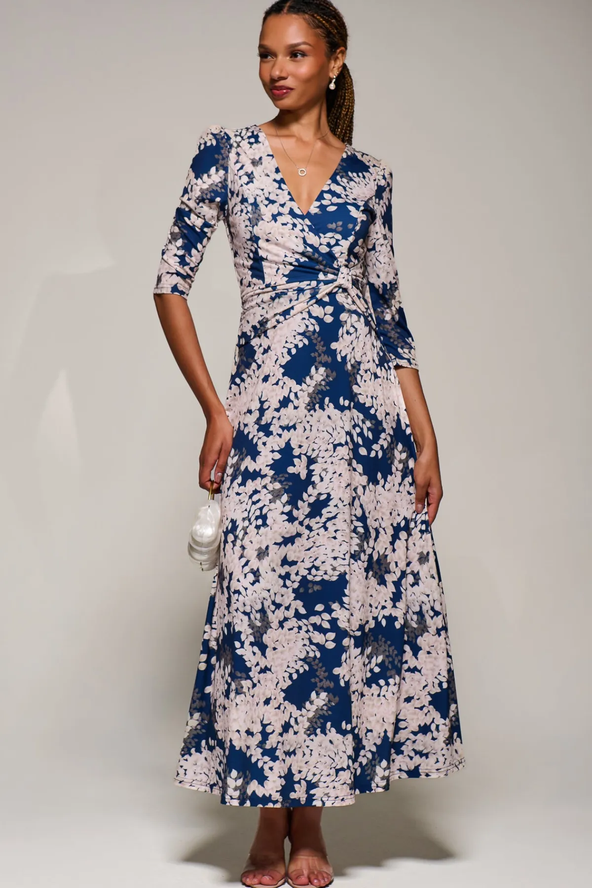 Jolie Moi Occasion Dresses|Floral Dresses-Jersey Fit & Flare Maxi Dress, Navy Abstract
