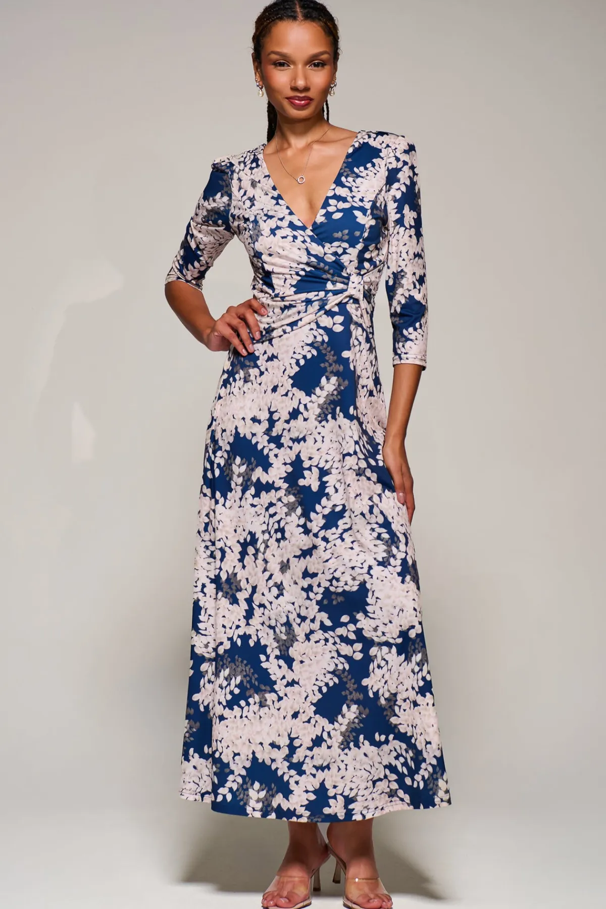 Jolie Moi Occasion Dresses|Floral Dresses-Jersey Fit & Flare Maxi Dress, Navy Abstract