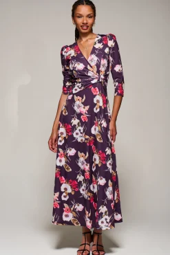 Jolie Moi Occasion Dresses|Floral Dresses-Jersey Fit & Flare Maxi Dress, Purple Floral