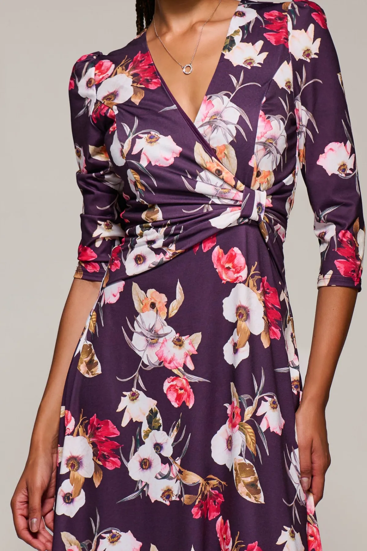 Jolie Moi Occasion Dresses|Floral Dresses-Jersey Fit & Flare Maxi Dress, Purple Floral