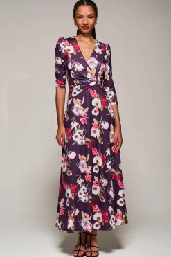 Jolie Moi Occasion Dresses|Floral Dresses-Jersey Fit & Flare Maxi Dress, Purple Floral