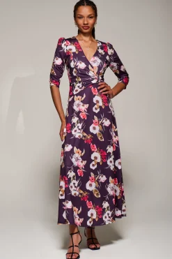 Jolie Moi Occasion Dresses|Floral Dresses-Jersey Fit & Flare Maxi Dress, Purple Floral