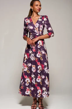 Jolie Moi Occasion Dresses|Floral Dresses-Jersey Fit & Flare Maxi Dress, Purple Floral