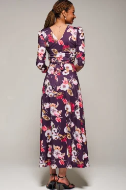 Jolie Moi Occasion Dresses|Floral Dresses-Jersey Fit & Flare Maxi Dress, Purple Floral