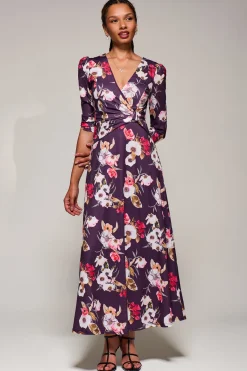 Jolie Moi Occasion Dresses|Floral Dresses-Jersey Fit & Flare Maxi Dress, Purple Floral