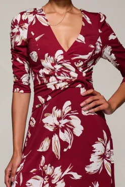 Jolie Moi Occasion Dresses|Jersey Dresses-Jersey Ruched Waist Fit & Flare Maxi Dress, Burgundy Floral