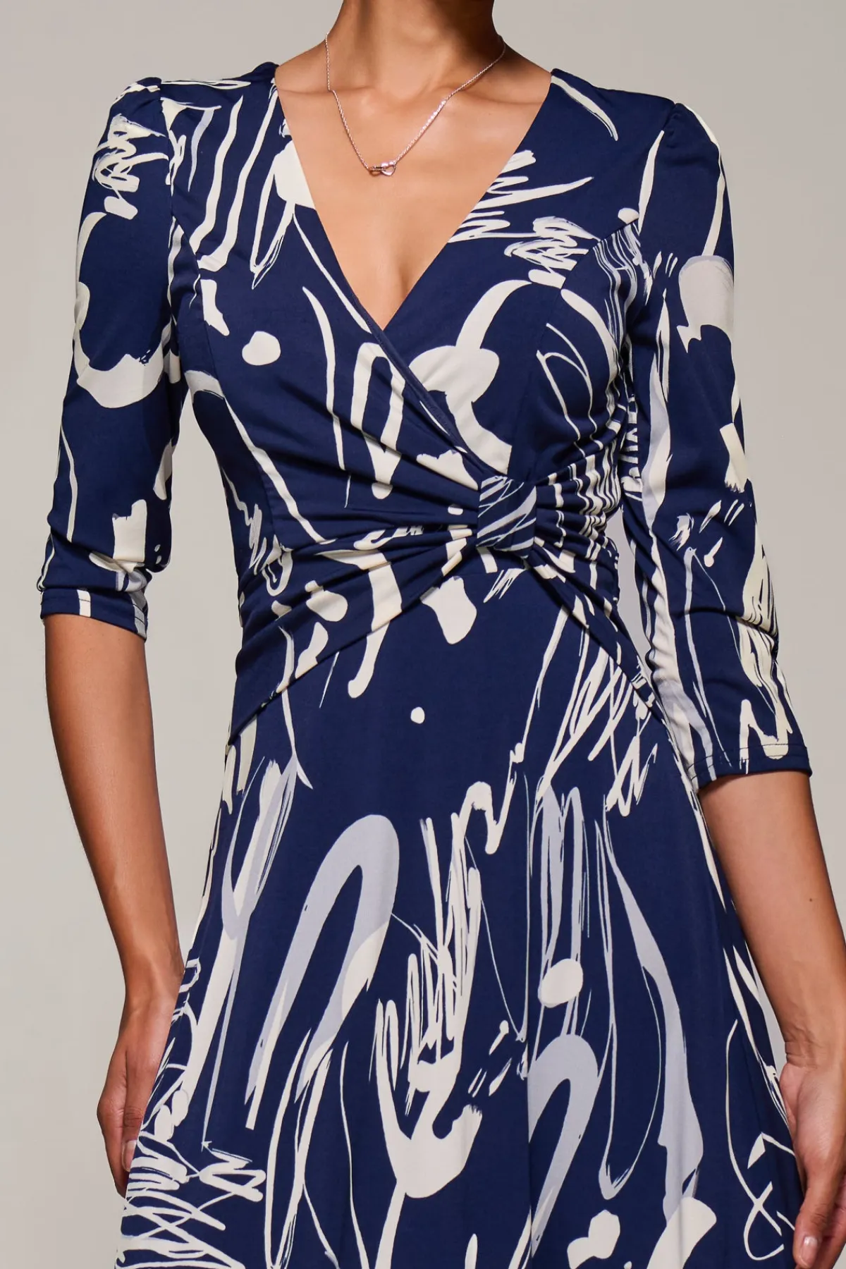 Jolie Moi Occasion Dresses|Jersey Dresses-Jersey Ruched Waist Fit & Flare Maxi Dress, Navy Abstract