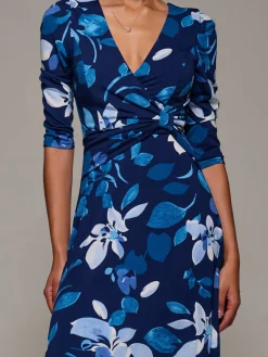 Jolie Moi Occasion Dresses|Floral Dresses-Jersey Ruched Waist Fit & Flare Maxi Dress, Navy Floral