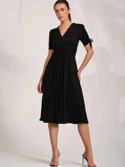 Jolie Moi Occasion Dresses|Midi Dresses-Jersey Tie Sleeve Wrap Front Midi Dress, Black