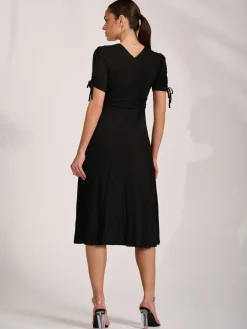 Jolie Moi Occasion Dresses|Midi Dresses-Jersey Tie Sleeve Wrap Front Midi Dress, Black