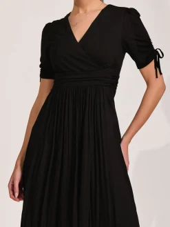 Jolie Moi Occasion Dresses|Midi Dresses-Jersey Tie Sleeve Wrap Front Midi Dress, Black