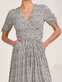Jolie Moi Occasion Dresses|Midi Dresses-Jersey Tie Sleeve Wrap Front Midi Dress, White Polka