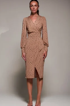 Jolie Moi Occasion Dresses|Jersey Dresses-Jersey Wrap Slit Pencil Dress, Black Spot