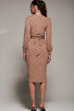 Jolie Moi Occasion Dresses|Jersey Dresses-Jersey Wrap Slit Pencil Dress, Black Spot
