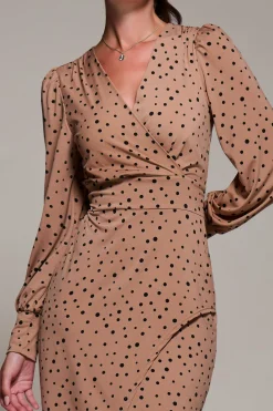 Jolie Moi Occasion Dresses|Jersey Dresses-Jersey Wrap Slit Pencil Dress, Black Spot